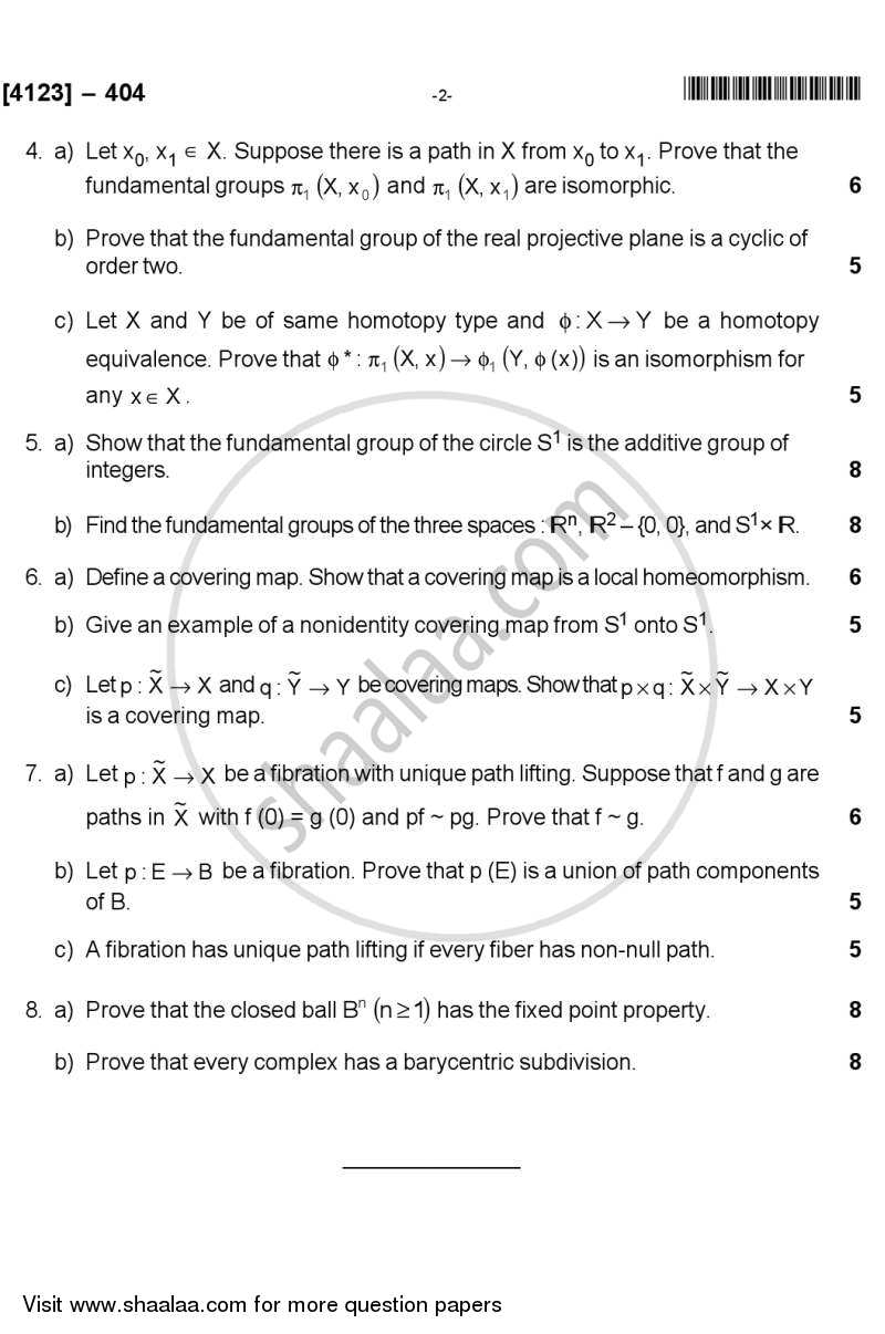 Algebric Topology 2012-2013 - M.A. - Semester 4 - University of Pune question paper with PDF download