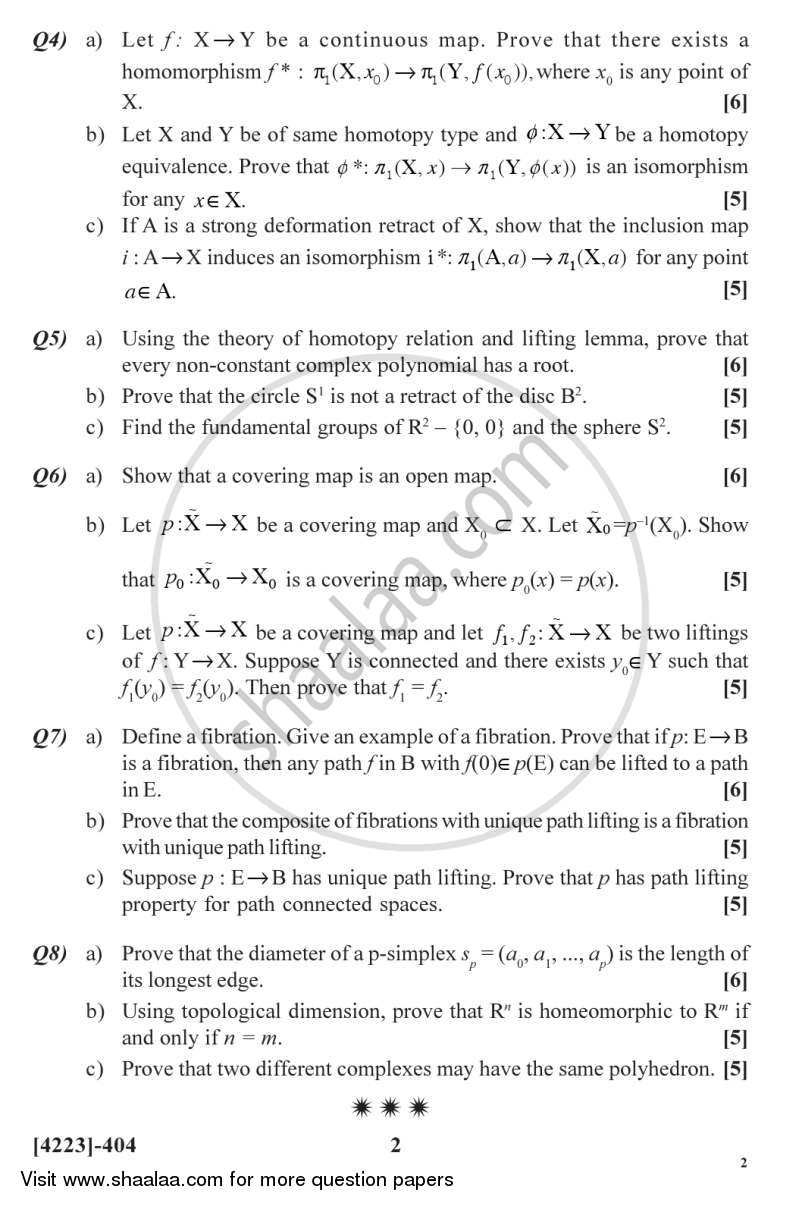 Algebric Topology 2012-2013 - M.A. - Semester 4 - University of Pune question paper with PDF download