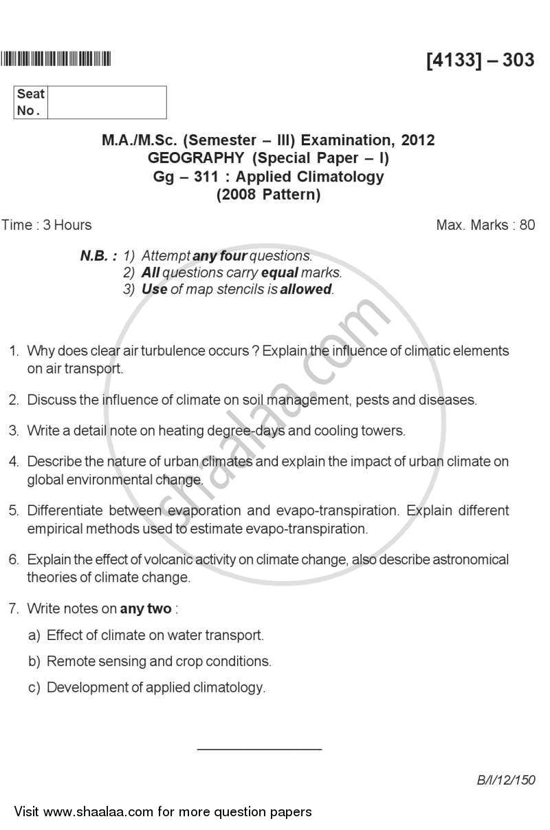 Applied Climatology 2012-2013 - M.A. - Semester 3 - University of Pune question paper with PDF download