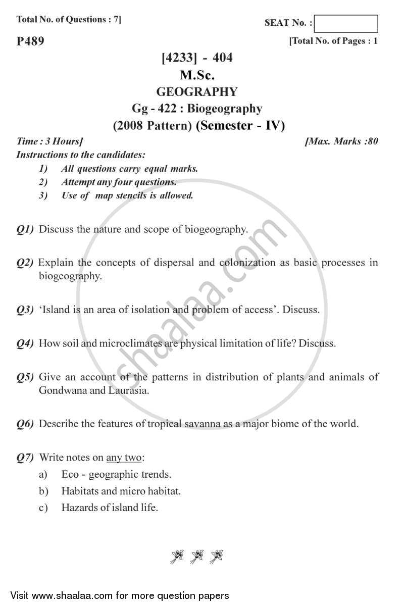 Biogeography 2012-2013 - M.A. - Semester 4 - University of Pune question paper with PDF download