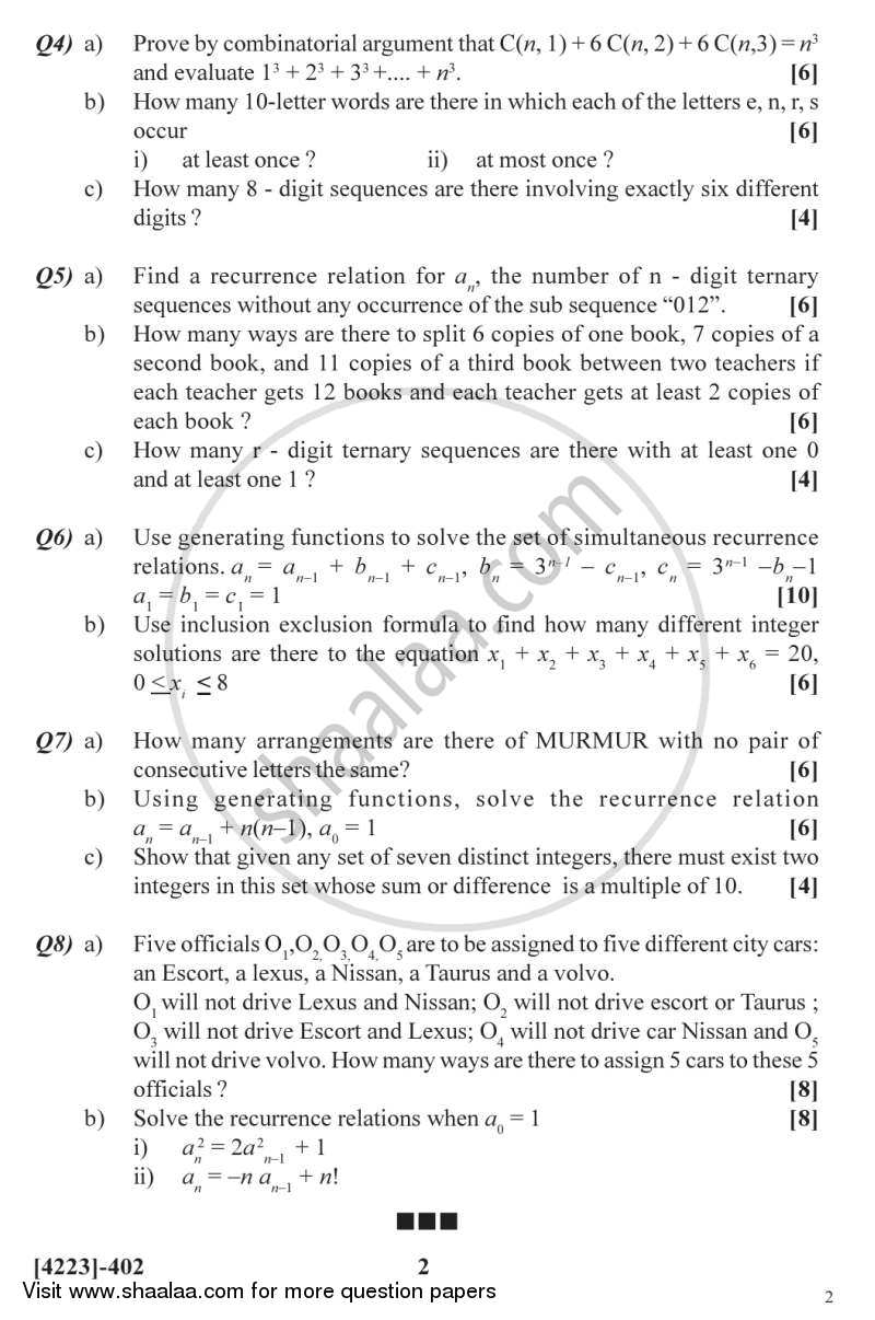 Combinatorics 2012-2013 - M.A. - Semester 4 - University of Pune question paper with PDF download