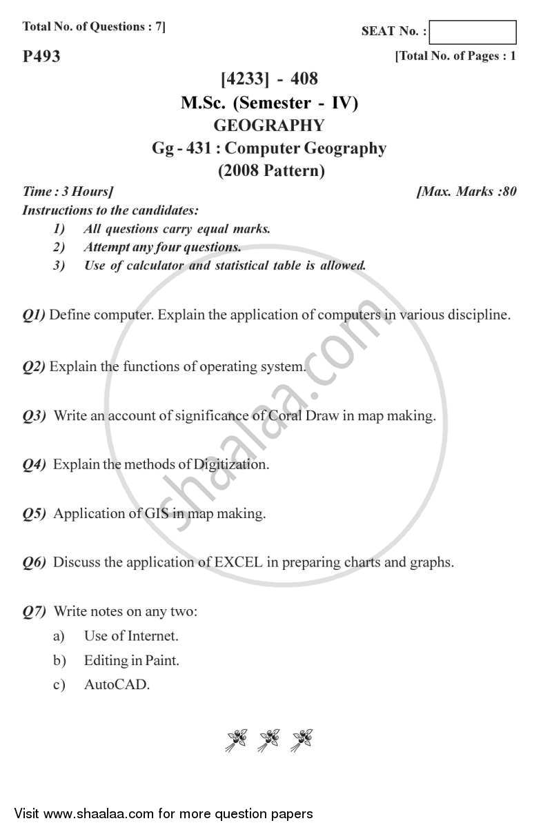 Computer Geography 2012-2013 - M.A. - Semester 4 - University of Pune question paper with PDF download