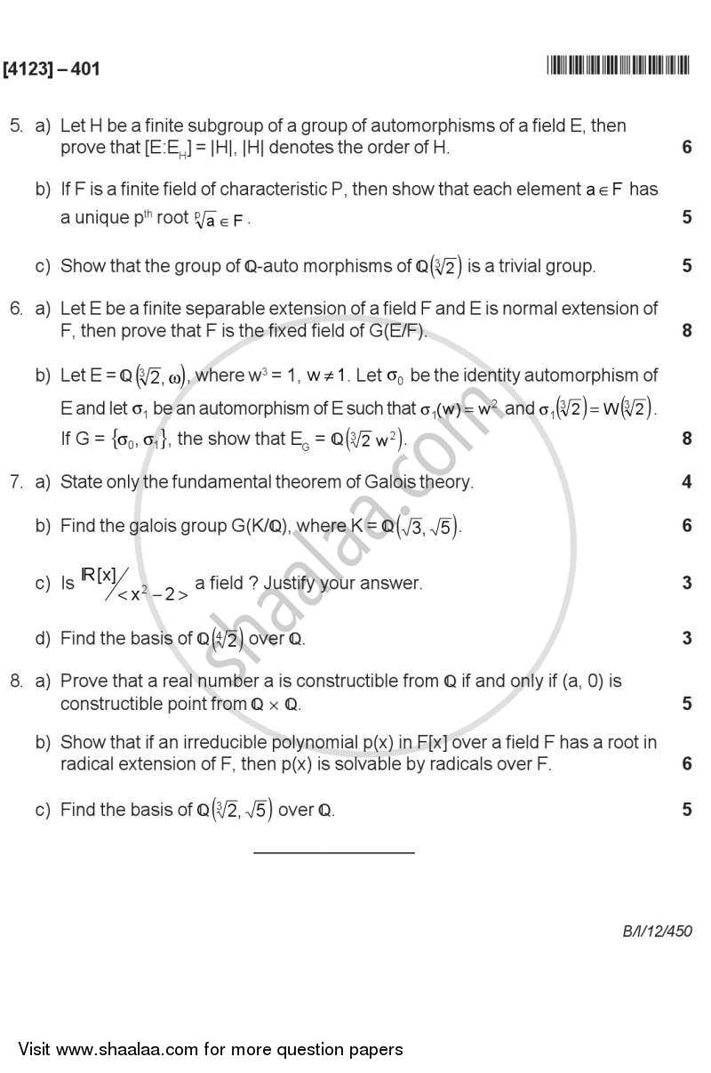 Field Theory 2012-2013 - M.A. - Semester 4 - University of Pune question paper with PDF download