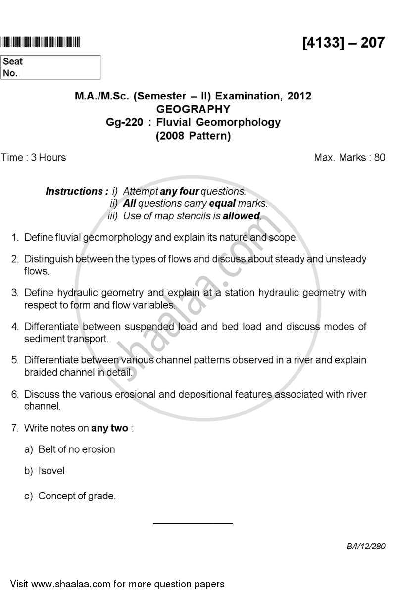 Fluvial Geomorphology 2011-2012 - M.A. - Semester 2 - University of Pune question paper with PDF download
