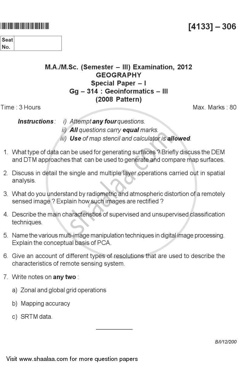 Geo-informatics 3 2011-2012 - M.A. - Semester 3 - University of Pune question paper with PDF download