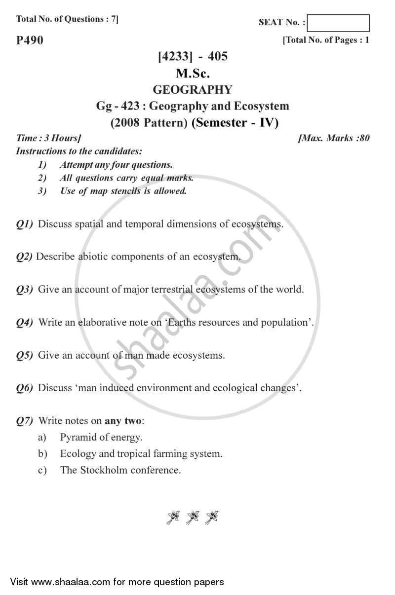 Geography of Ecosystem 2012-2013 - M.A. - Semester 4 - University of Pune question paper with PDF download