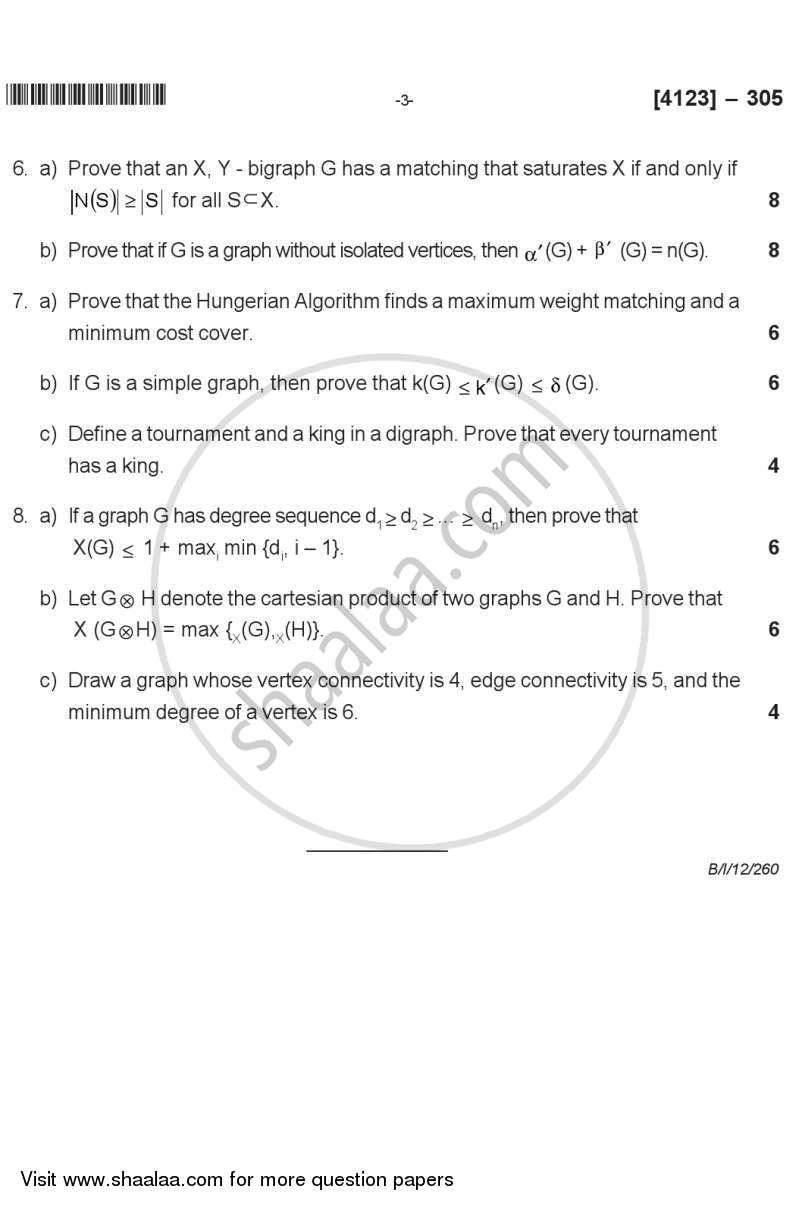 Graph Theory 2011-2012 - M.A. - Semester 3 - University of Pune question paper with PDF download