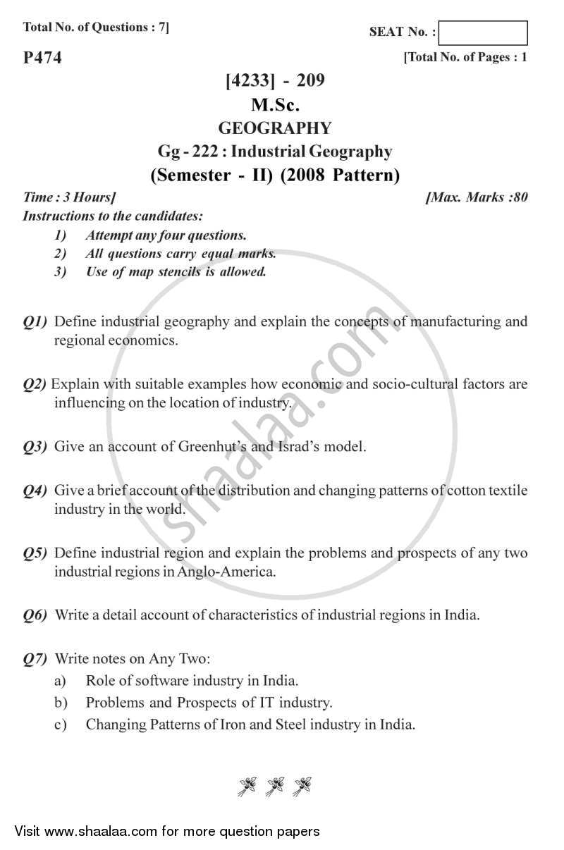 Industrial Geography 2012-2013 - M.A. - Semester 2 - University of Pune question paper with PDF download