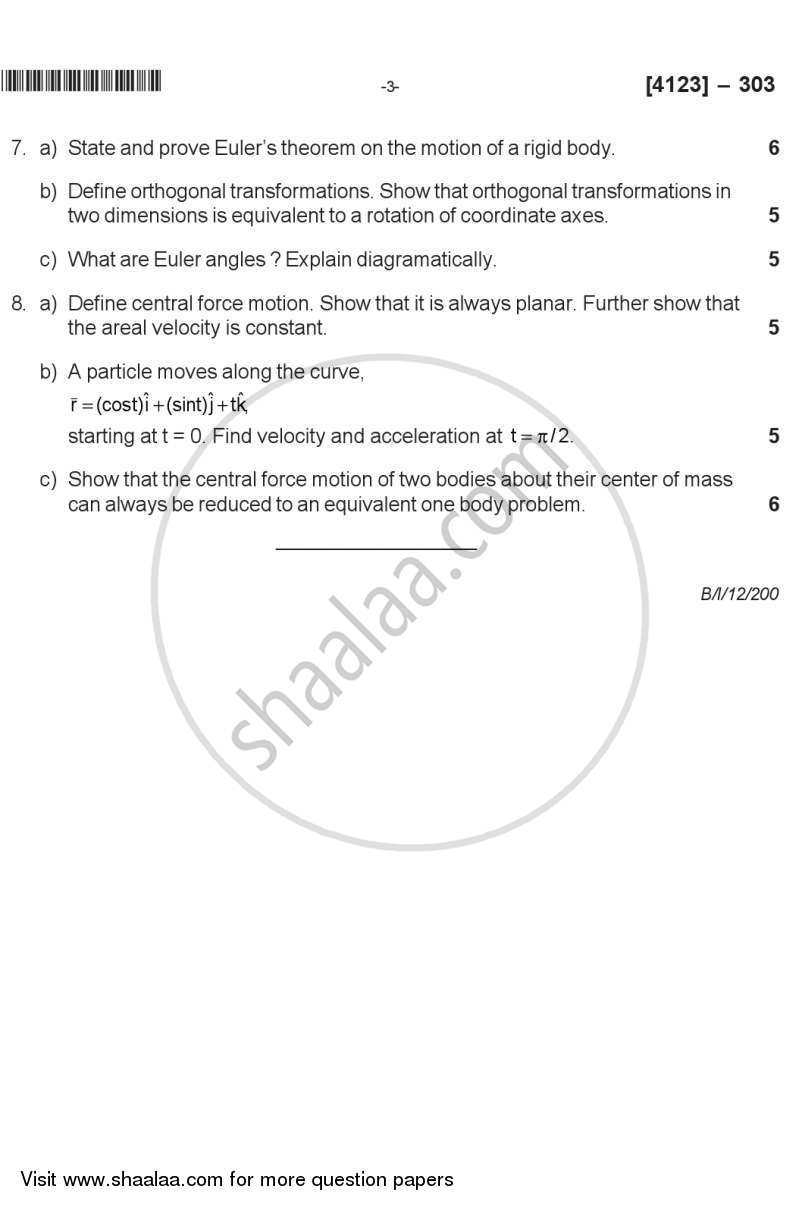 Mechanics 2011-2012 - M.A. - Semester 3 - University of Pune question paper with PDF download