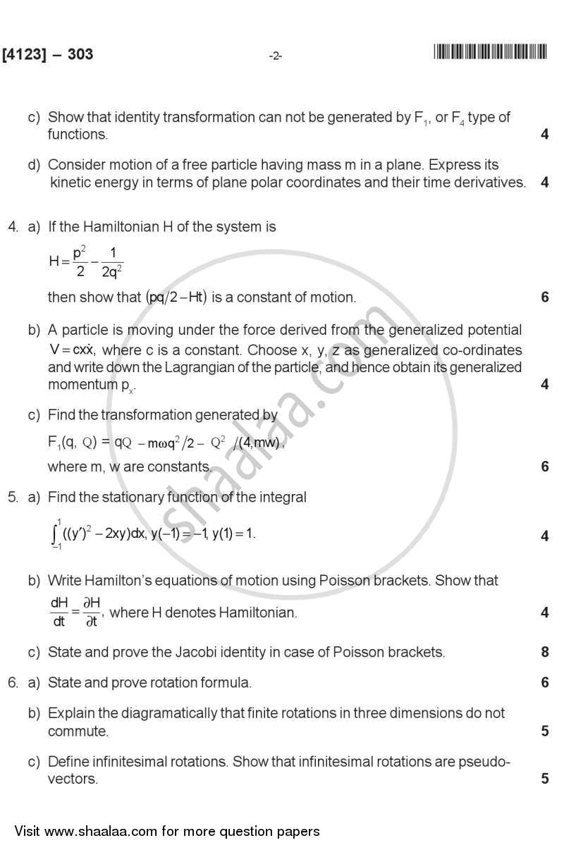 Mechanics 2011-2012 - M.A. - Semester 3 - University of Pune question paper with PDF download