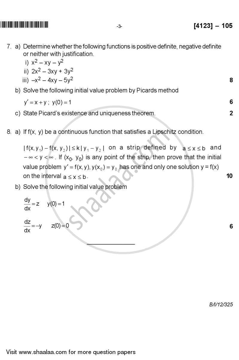 Ordinary Differential Equations 2011-2012 - M.A. - Semester 1 - University of Pune question paper with PDF download