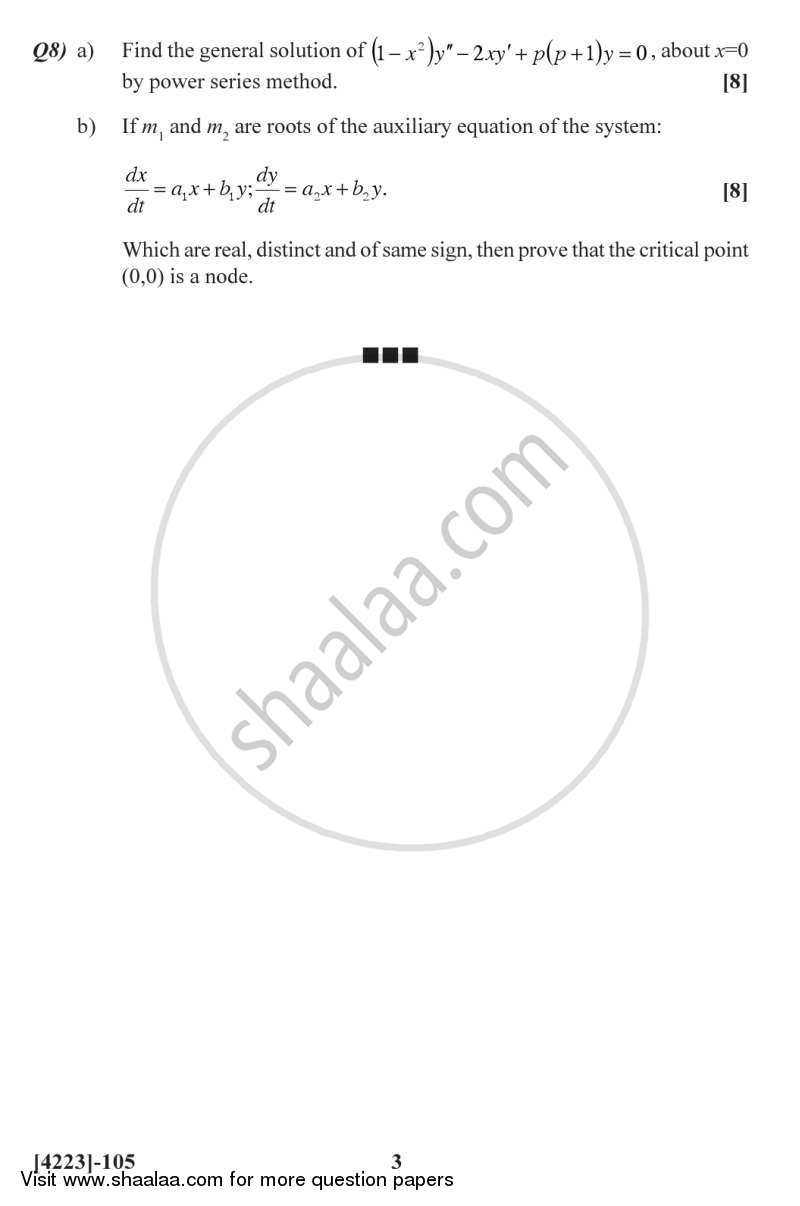 Ordinary Differential Equations 2012-2013 - M.A. - Semester 1 - University of Pune question paper with PDF download