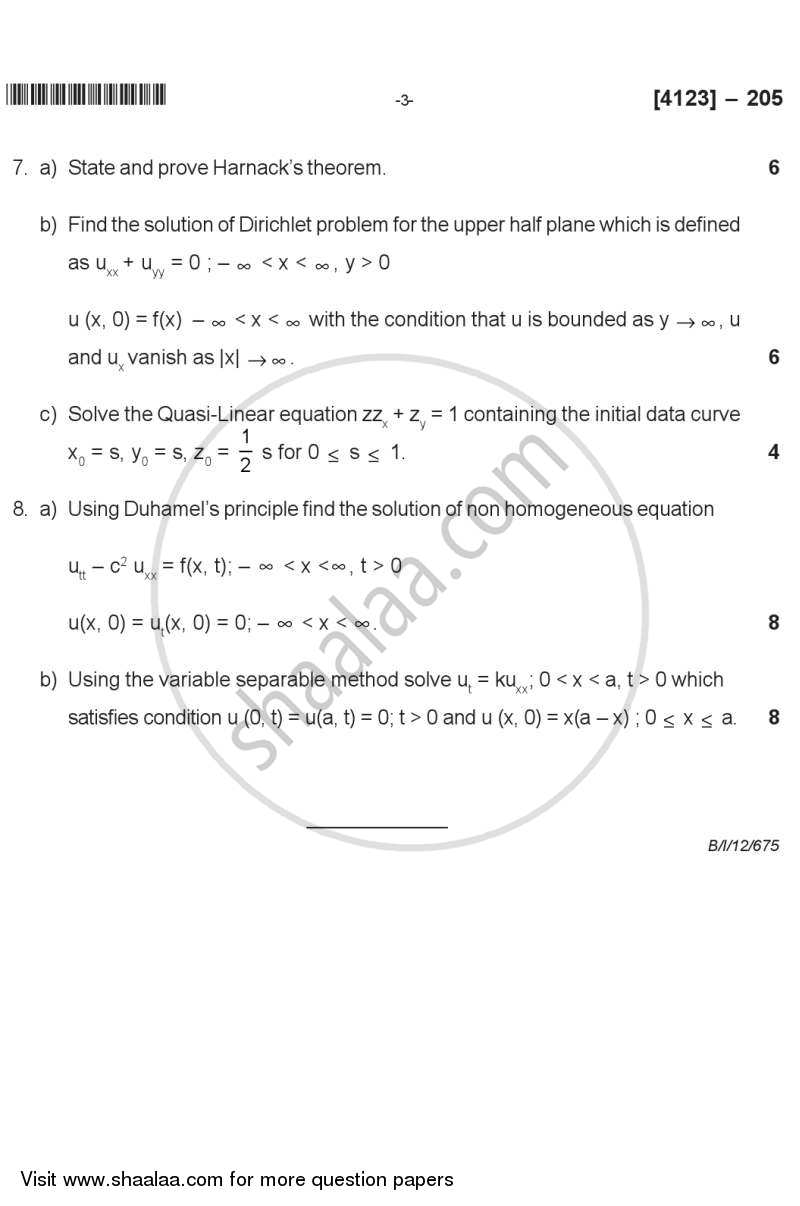 Partial Differential Equations 2011-2012 - M.A. - Semester 2 - University of Pune question paper with PDF download