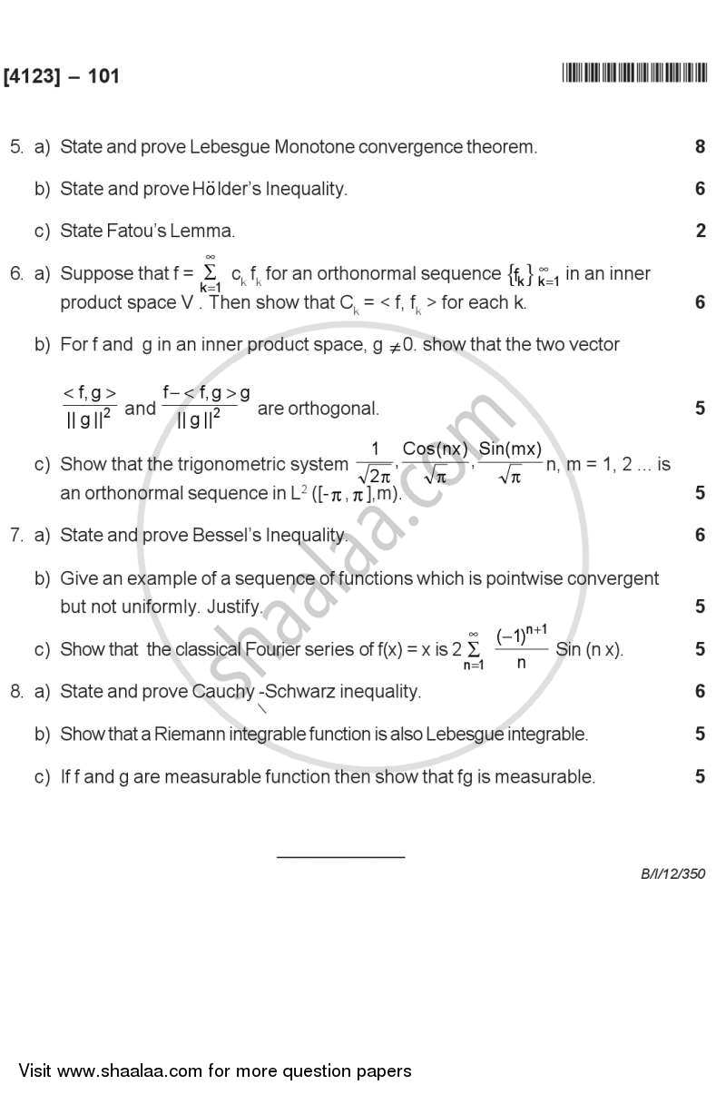 Real Analysis 1 2011-2012 - M.A. - Semester 1 - University of Pune question paper with PDF download