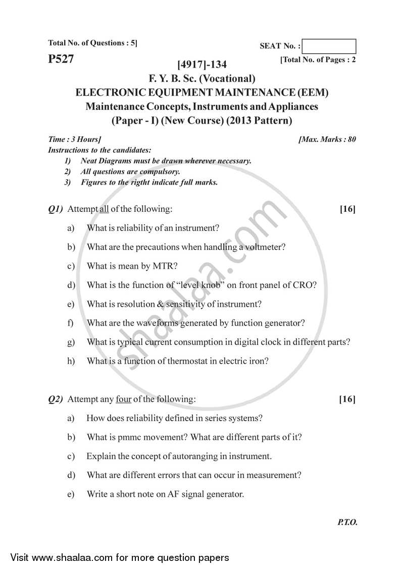 Maintenance Concepts, Instruments and Appliances 2015-2016 Semester 2 (FYBSc) - University of Pune question paper with PDF download