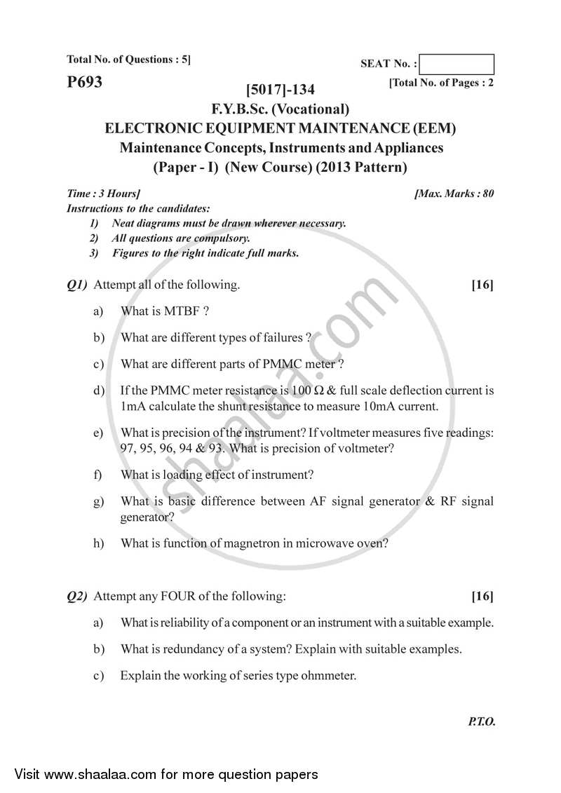 Maintenance Concepts, Instruments and Appliances 2016-2017 Semester 2 (FYBSc) - University of Pune question paper with PDF download