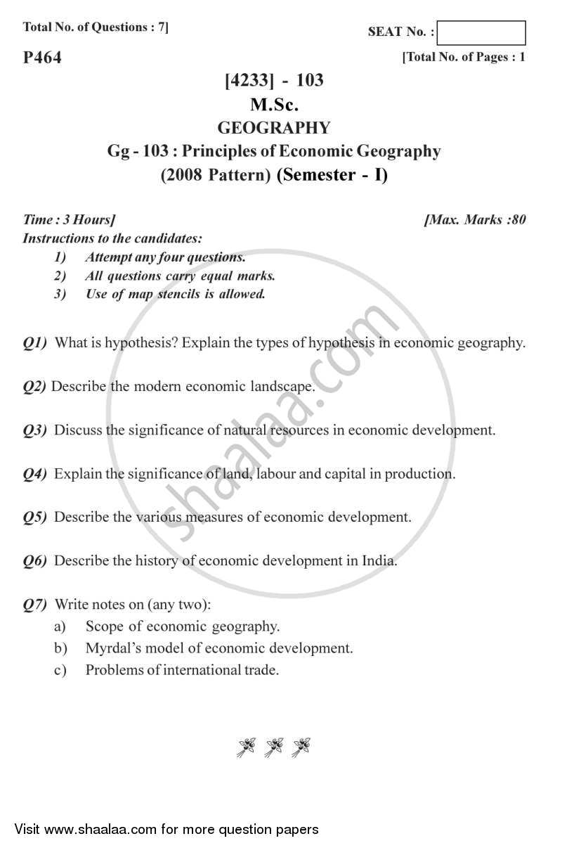 Principles Of Economic Geography 2012 2013 M Sc Geography Semester 1