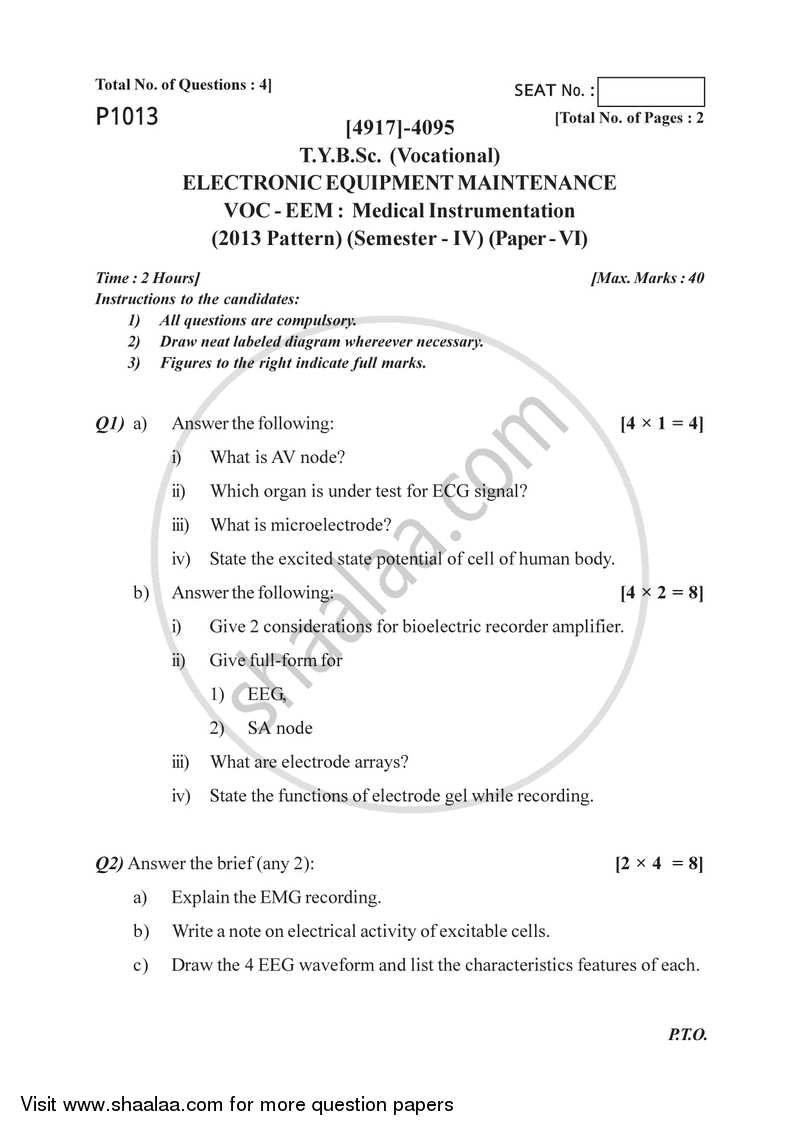 Medical Instrumentation 2015-2016 Semester 6 (FYBSc) - University of Pune question paper with PDF download