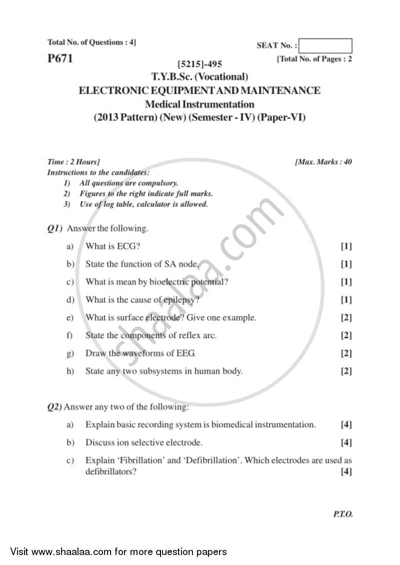 Medical Instrumentation 2017-2018 Semester 6 (FYBSc) - University of Pune question paper with PDF download