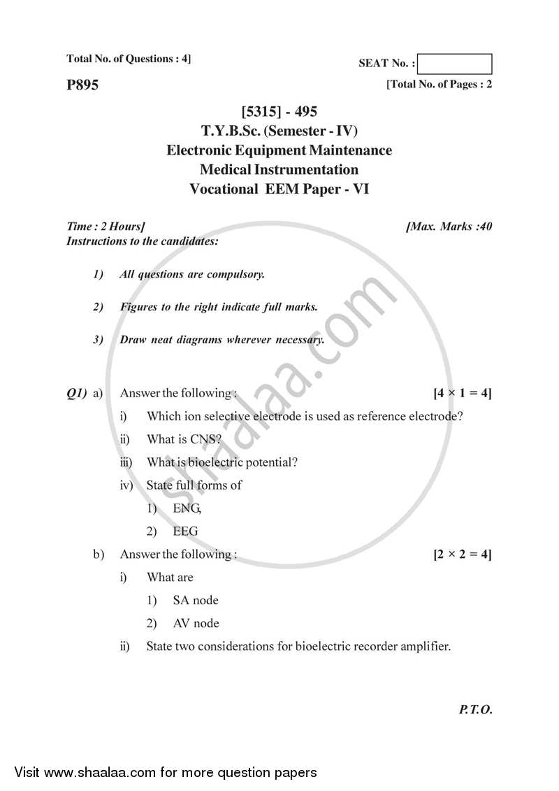 Medical Instrumentation 2017-2018 Semester 6 (FYBSc) - University of Pune question paper with PDF download