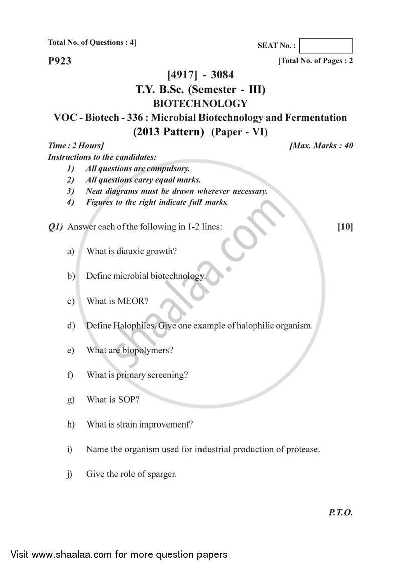Microbial Biotechnology and Fermentation 2015-2016 Semester 5 (FYBSc) - University of Pune question paper with PDF download