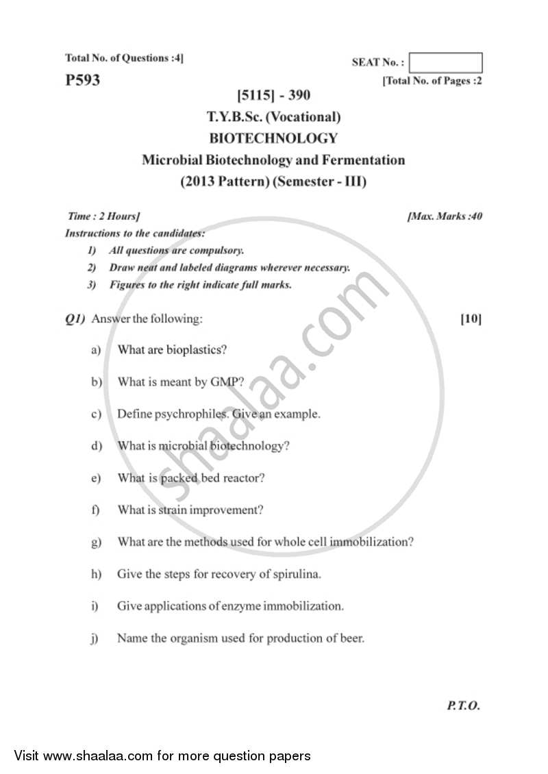 Microbial Biotechnology and Fermentation 2016-2017 Semester 5 (FYBSc) - University of Pune question paper with PDF download