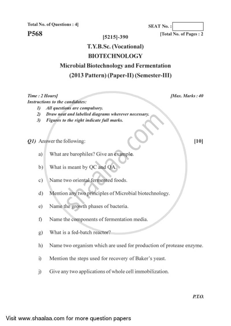 Microbial Biotechnology and Fermentation 2017-2018 Semester 5 (FYBSc) - University of Pune question paper with PDF download
