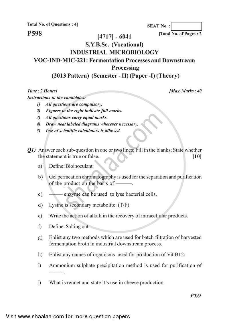 Microbial Fermentation and Downstream 2014-2015 Semester 4 (FYBSc) - University of Pune question paper with PDF download