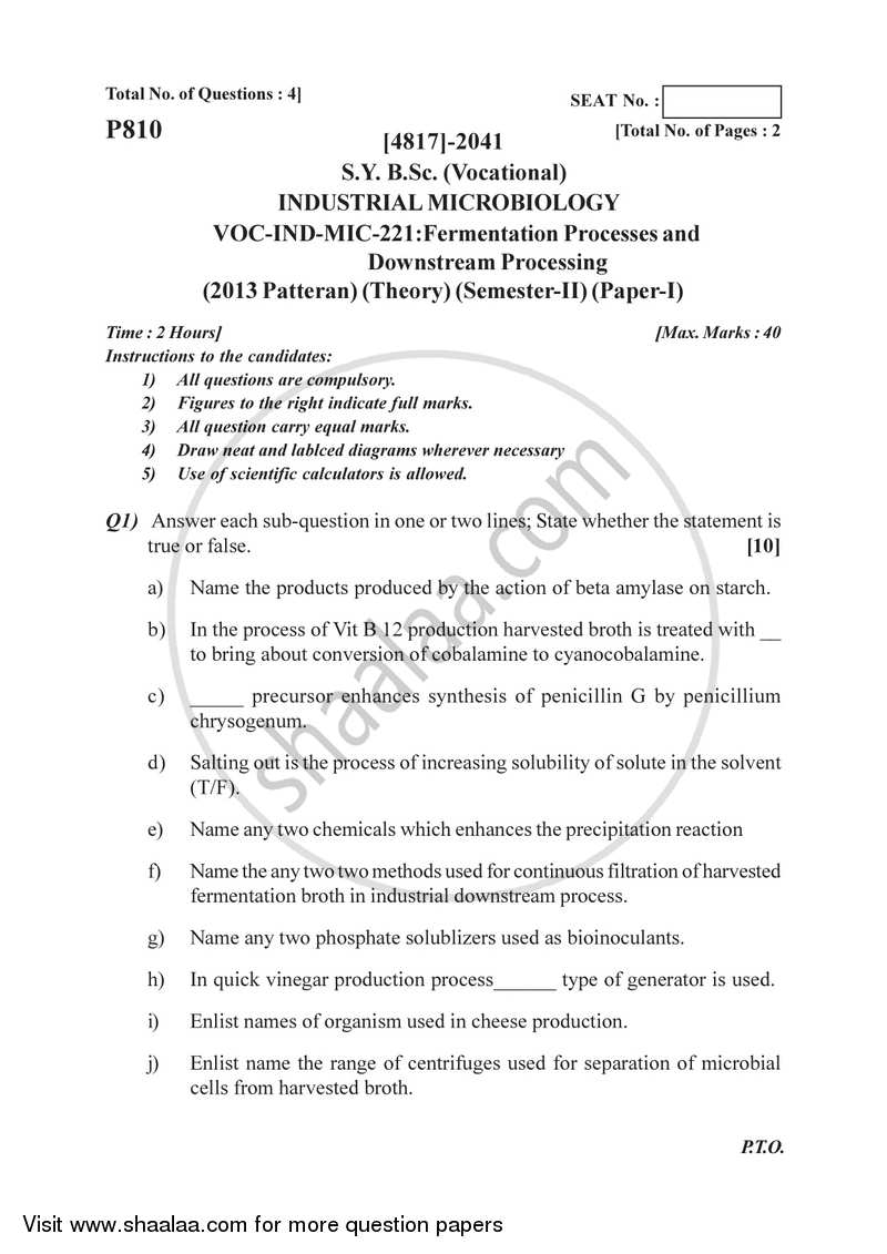 Microbial Fermentation and Downstream 2015-2016 Semester 4 (FYBSc) - University of Pune question paper with PDF download