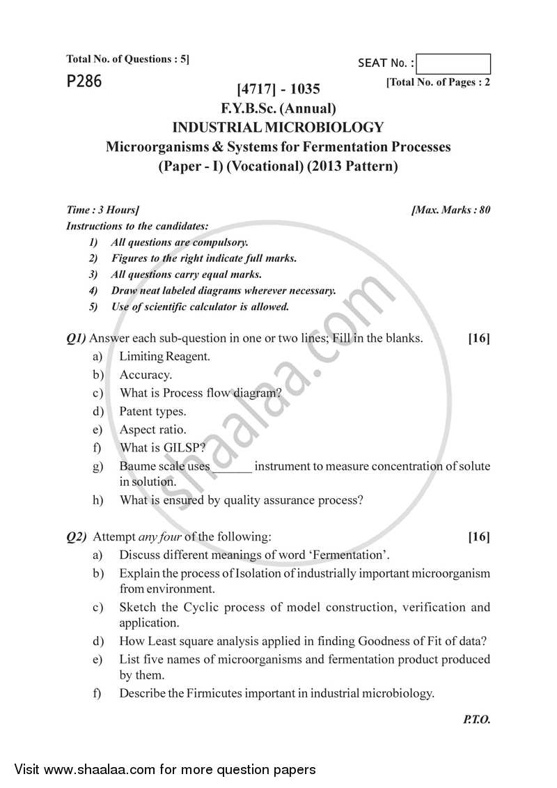 Microorganisms and Systems for Fermentation Process 2014-2015 Semester 2 (FYBSc) - University of Pune question paper with PDF download