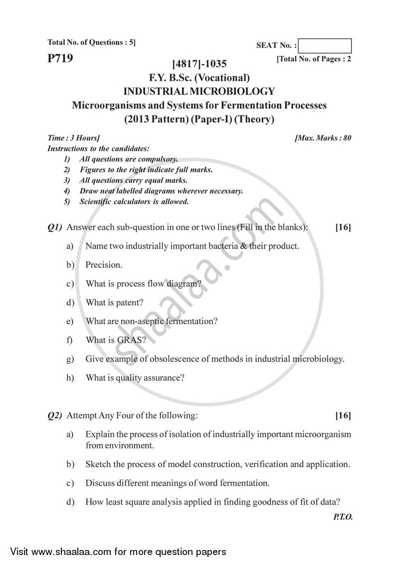 Microorganisms and Systems for Fermentation Process 2015-2016 Semester 2 (FYBSc) - University of Pune question paper with PDF download