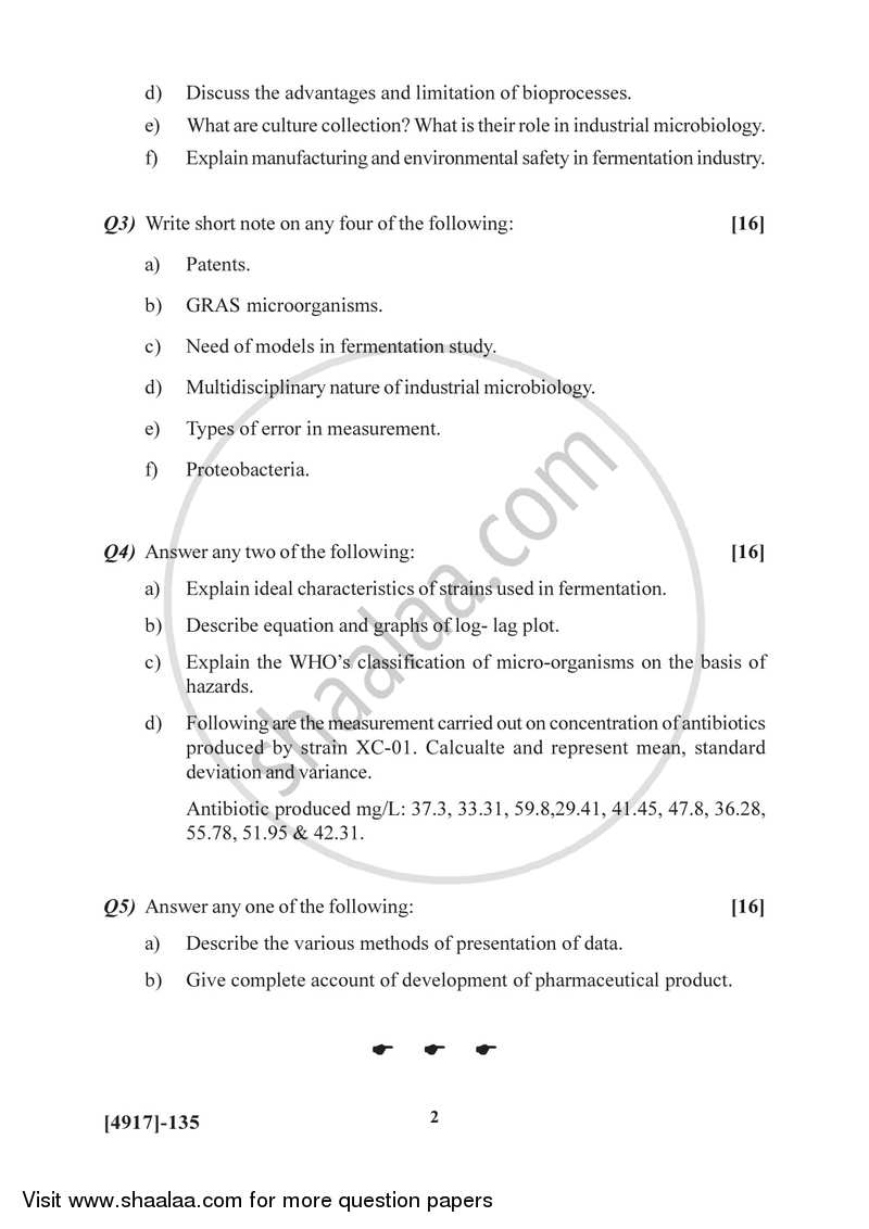 Microorganisms and Systems for Fermentation Process 2015-2016 Semester 2 (FYBSc) - University of Pune question paper with PDF download