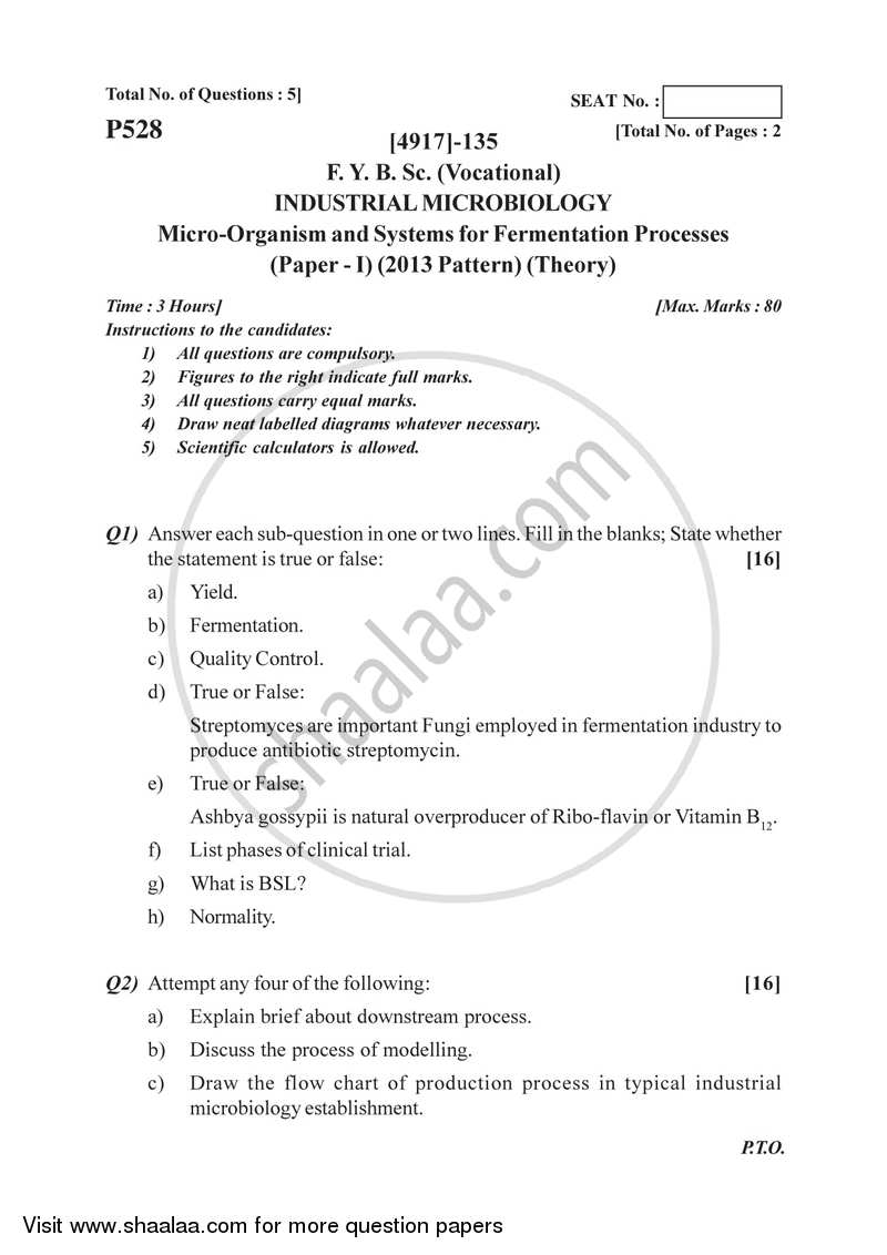 Microorganisms and Systems for Fermentation Process 2015-2016 Semester 2 (FYBSc) - University of Pune question paper with PDF download