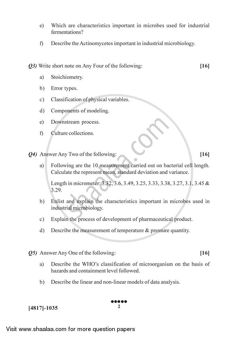 Microorganisms and Systems for Fermentation Process 2015-2016 Semester 2 (FYBSc) - University of Pune question paper with PDF download