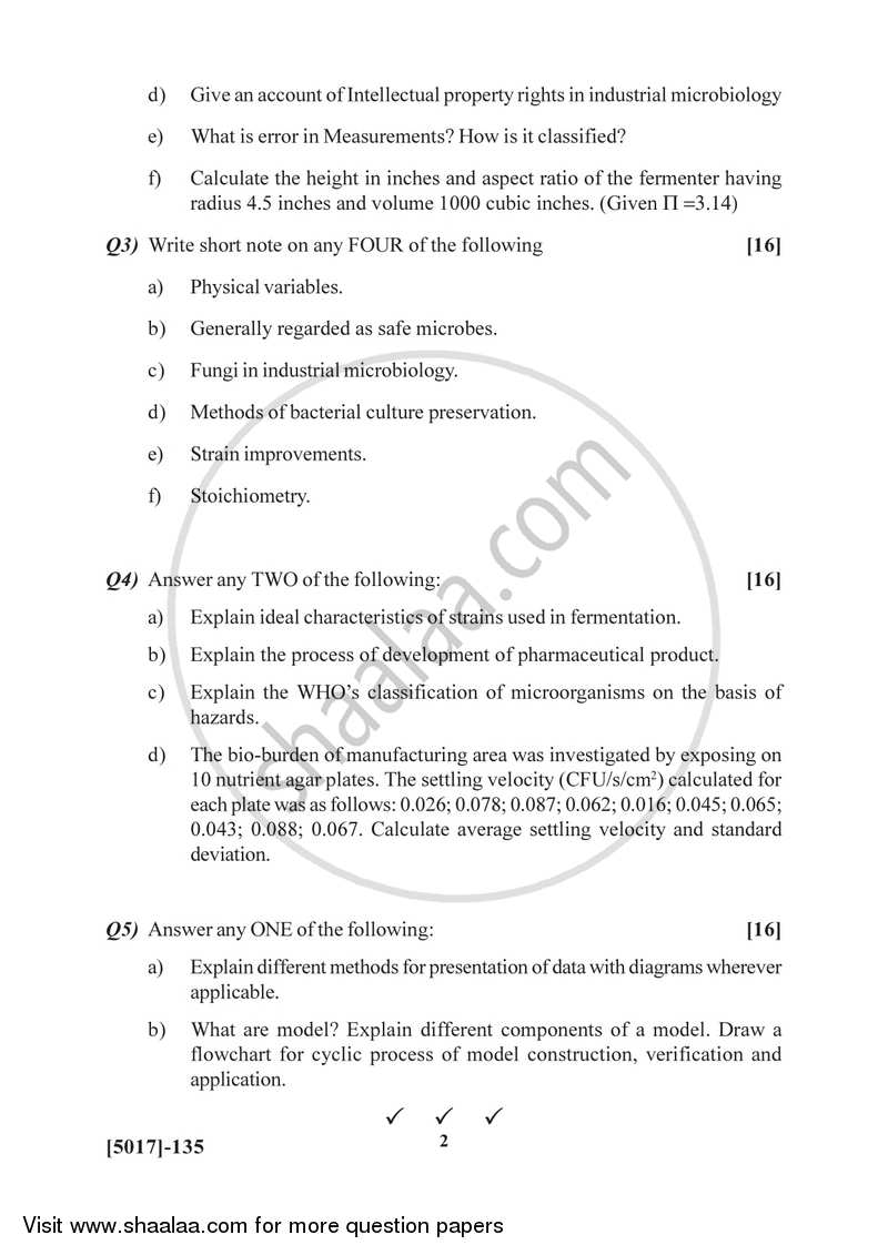 Microorganisms and Systems for Fermentation Process 2016-2017 Semester 2 (FYBSc) - University of Pune question paper with PDF download