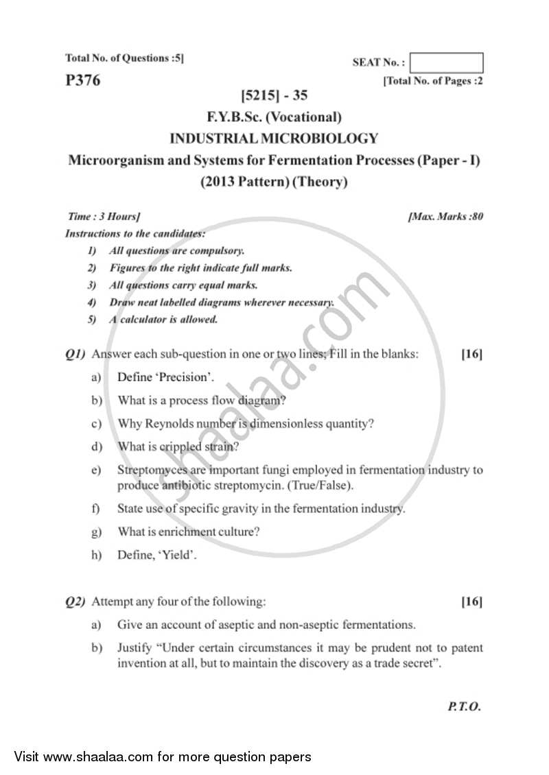 Microorganisms and Systems for Fermentation Process 2017-2018 Semester 2 (FYBSc) - University of Pune question paper with PDF download