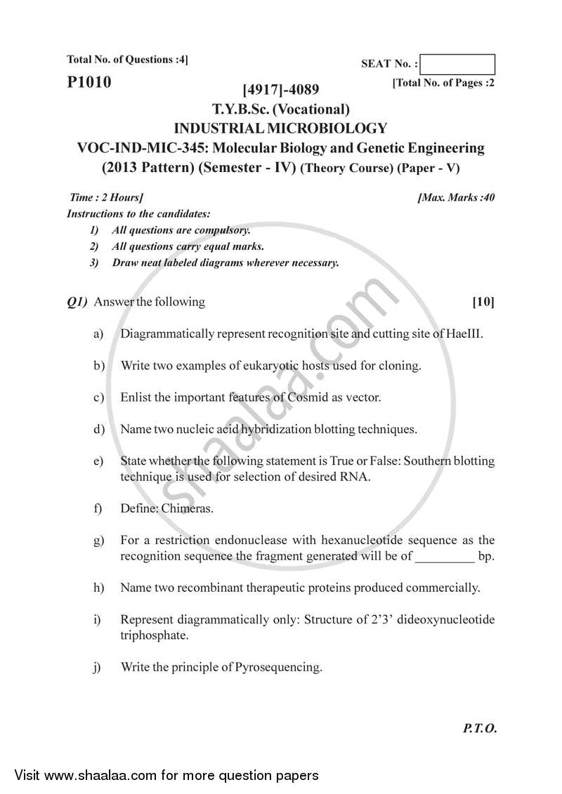 Molecular Biology and Genetic Enginnering 2015-2016 Semester 6 (FYBSc) - University of Pune question paper with PDF download
