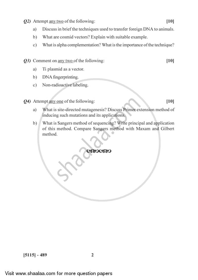 Molecular Biology and Genetic Enginnering 2016-2017 Semester 6 (FYBSc) - University of Pune question paper with PDF download