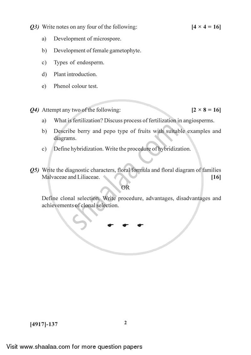 Morphology, Plant Breeding and Testing for Cultivar Genuineness 2015-2016 Semester 2 (FYBSc) - University of Pune question paper with PDF download