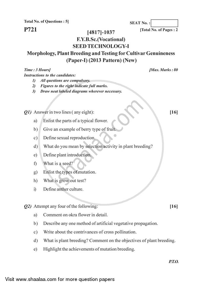Morphology, Plant Breeding and Testing for Cultivar Genuineness 2015-2016 Semester 2 (FYBSc) - University of Pune question paper with PDF download