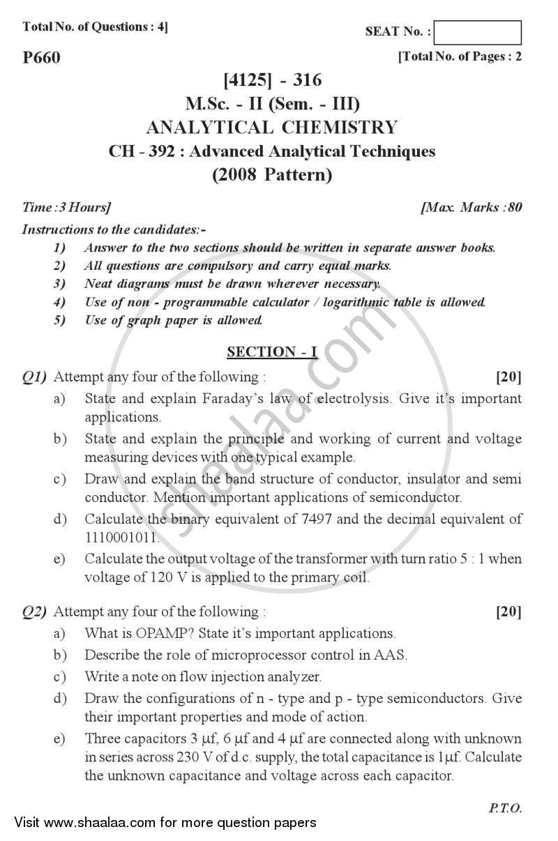 Advanced Analytical Techniques 2011-2012 - M.Sc. - Semester 3 - University of Pune question paper with PDF download