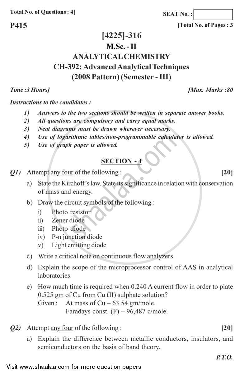 Advanced Analytical Techniques 2012-2013 - M.Sc. - Semester 3 - University of Pune question paper with PDF download