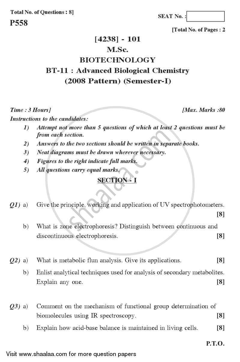 Advanced Biological Chemistry 2012-2013 - M.Sc. - Semester 1 - University of Pune question paper with PDF download