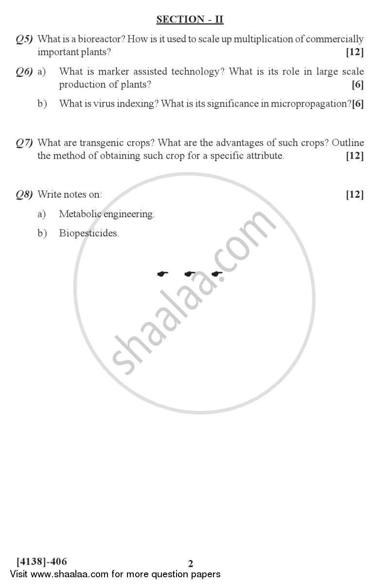 Agricultural Biotechnology 2011-2012 - M.Sc. - Semester 4 - University of Pune question paper with PDF download