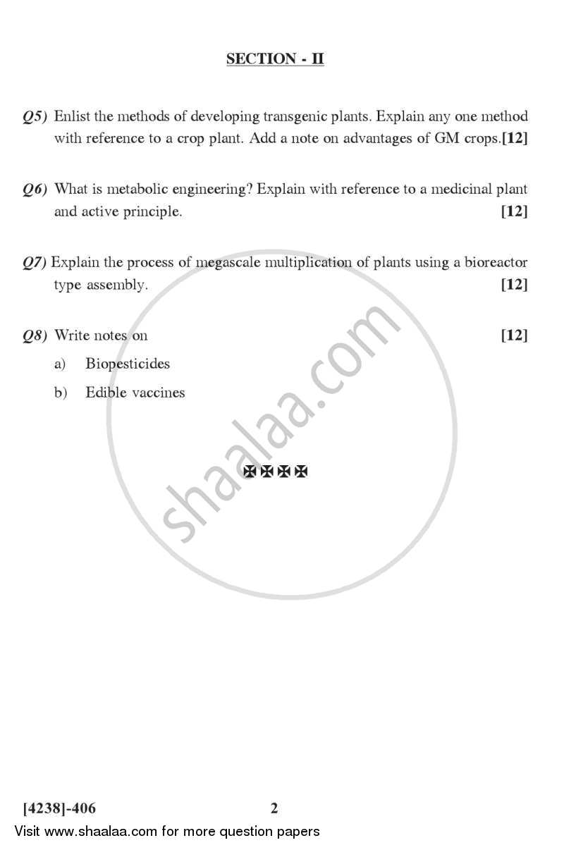 Agricultural Biotechnology 2012-2013 - M.Sc. - Semester 4 - University of Pune question paper with PDF download