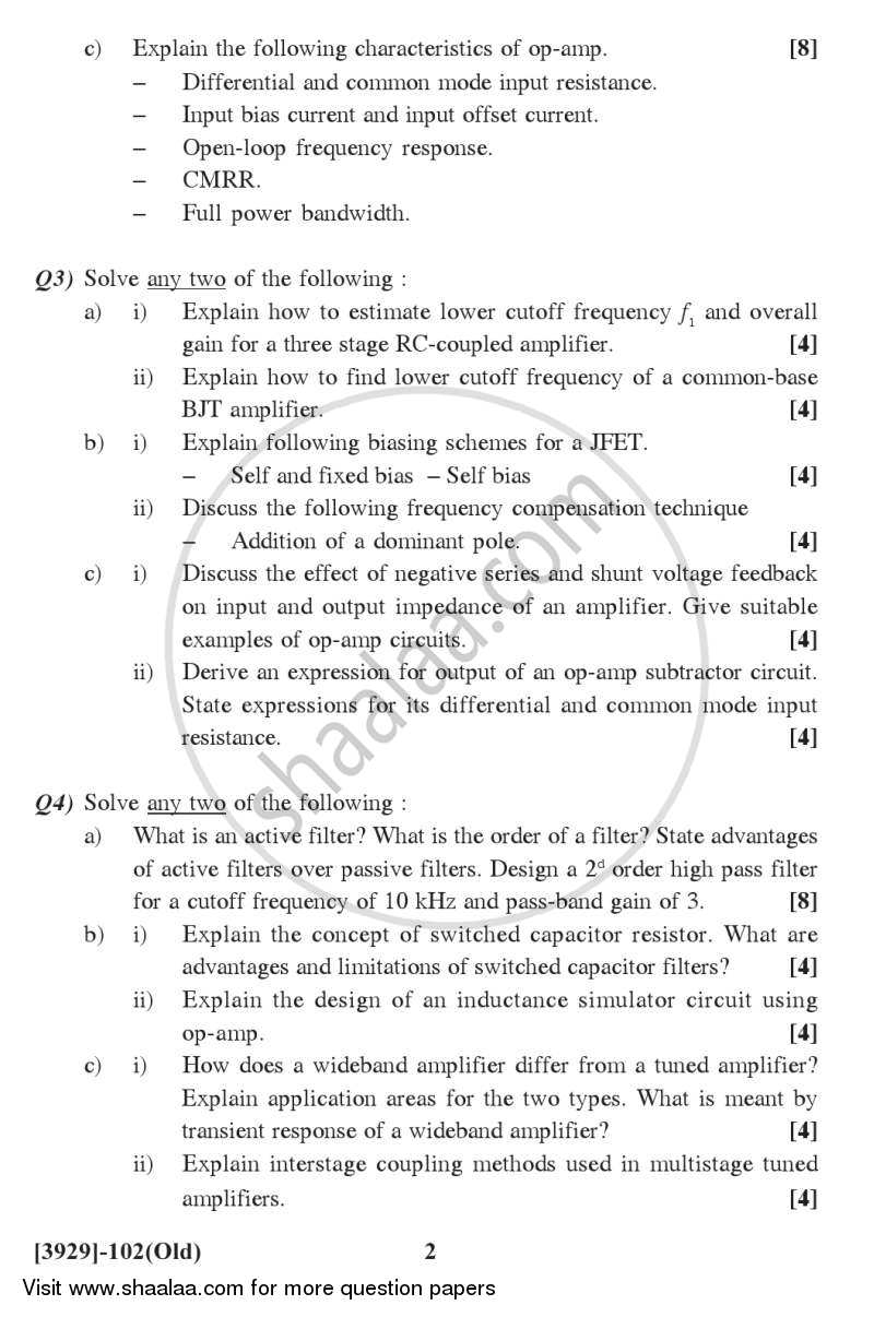 Analog Circuit Design and Analysis 2011-2012 - M.Sc. - Semester 1 - University of Pune question paper with PDF download