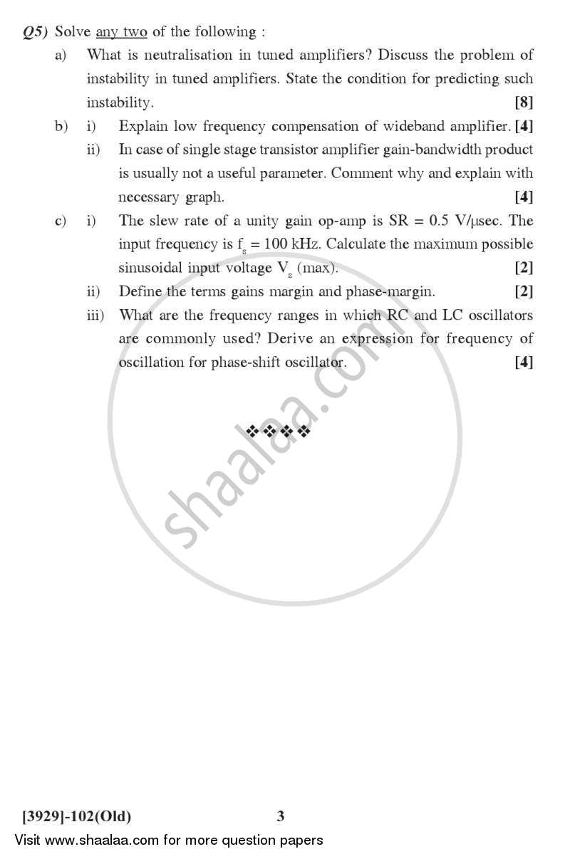 Analog Circuit Design and Analysis 2011-2012 - M.Sc. - Semester 1 - University of Pune question paper with PDF download