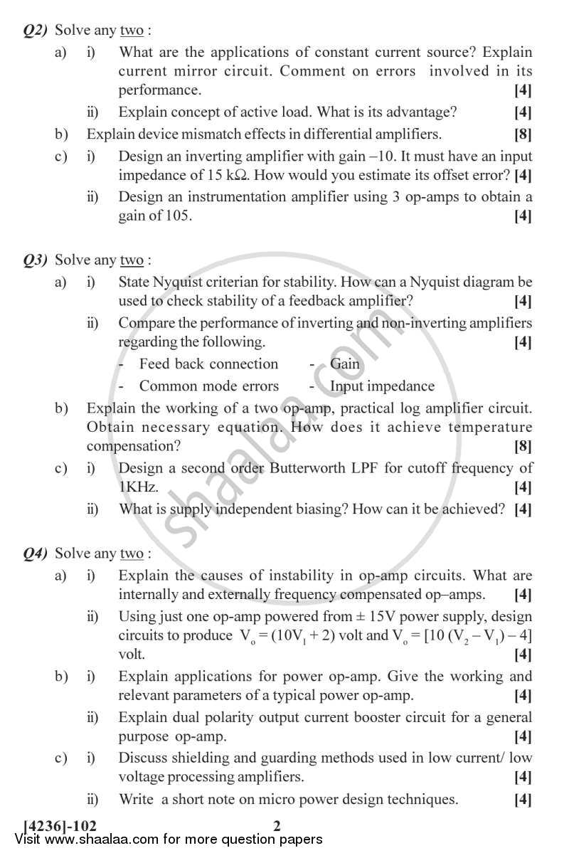 Analog Circuit Design and Analysis 2012-2013 - M.Sc. - Semester 1 - University of Pune question paper with PDF download