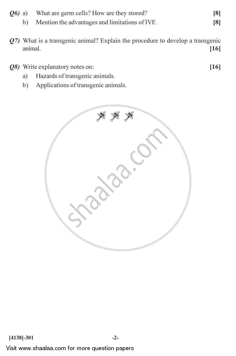 Animal Biotechnology 2011-2012 - M.Sc. - Semester 3 - University of Pune question paper with PDF download