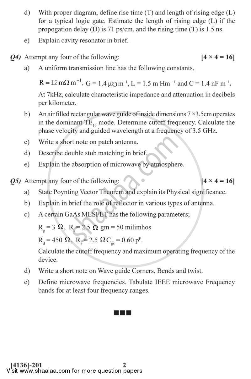 Applied Electromagnetics, RF and Microwave 2011-2012 - M.Sc. - Semester 2 - University of Pune question paper with PDF download